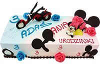 Tort z figurkami Myszka Minnie i motor